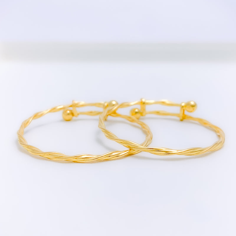 Slender Twisted Baby 22k Gold Bangles