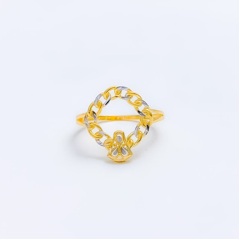 Fancy Clover Accented Chain 22k Gold Ring