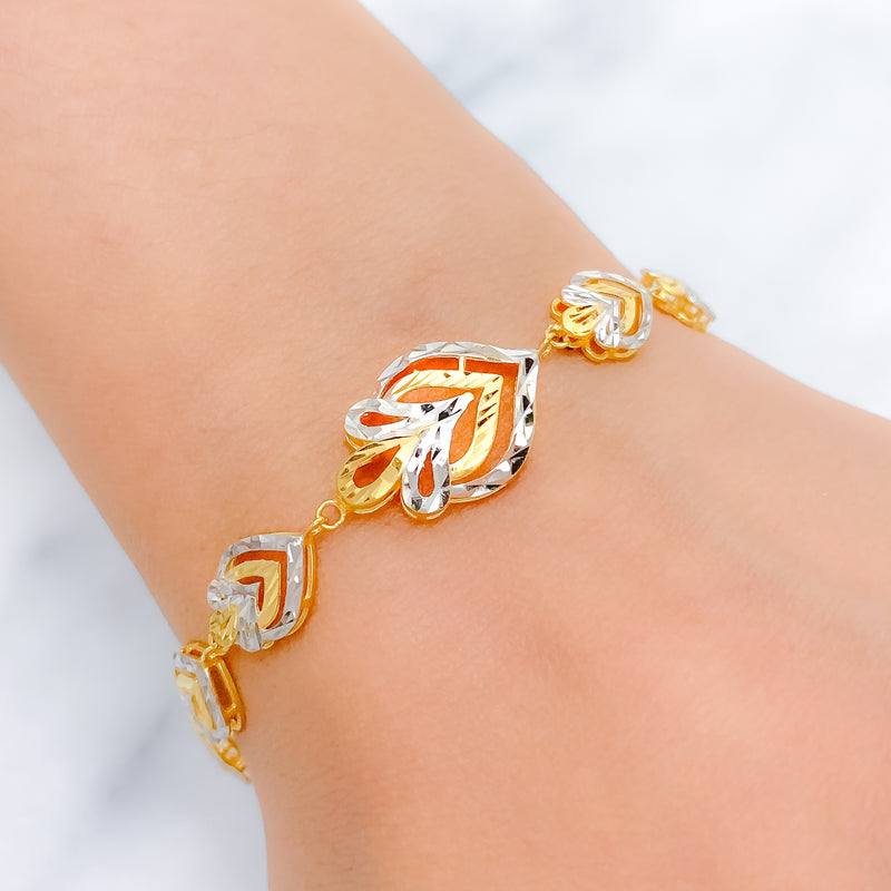 Fancy Elevated Two-Tone 22k Gold Bracelet