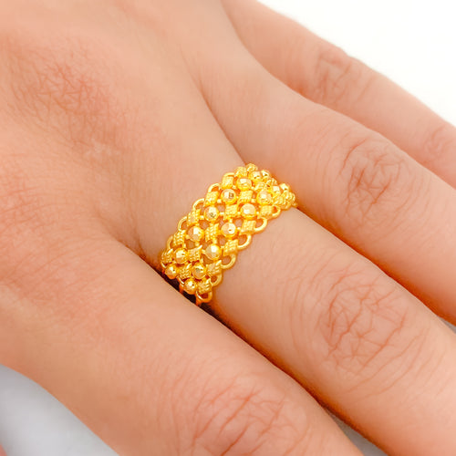 Trendy Beaded 22k Gold Ring