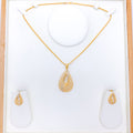 Sparkling Netted CZ 22k Gold Pendant Set