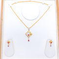 Dressy Diamond-Shaped 22k Gold Pendant Set