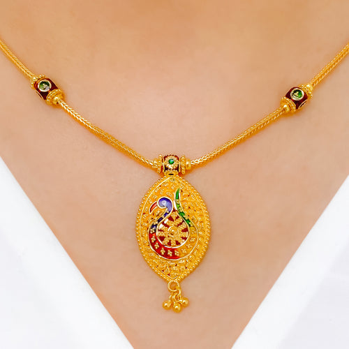 Lightweight Meenakari 22k Gold Peacock Set