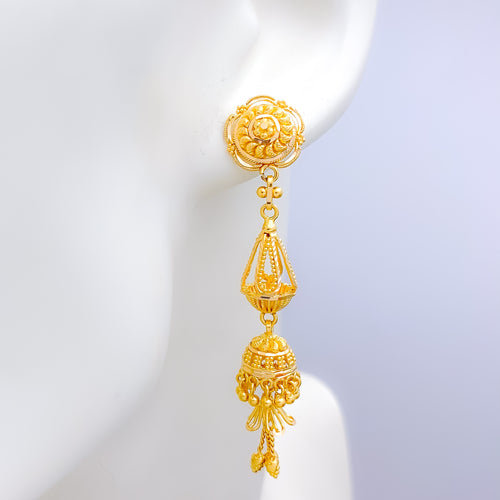 Floral Elongated 22k Gold Earrings