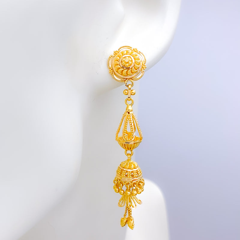 Floral Elongated 22k Gold Earrings