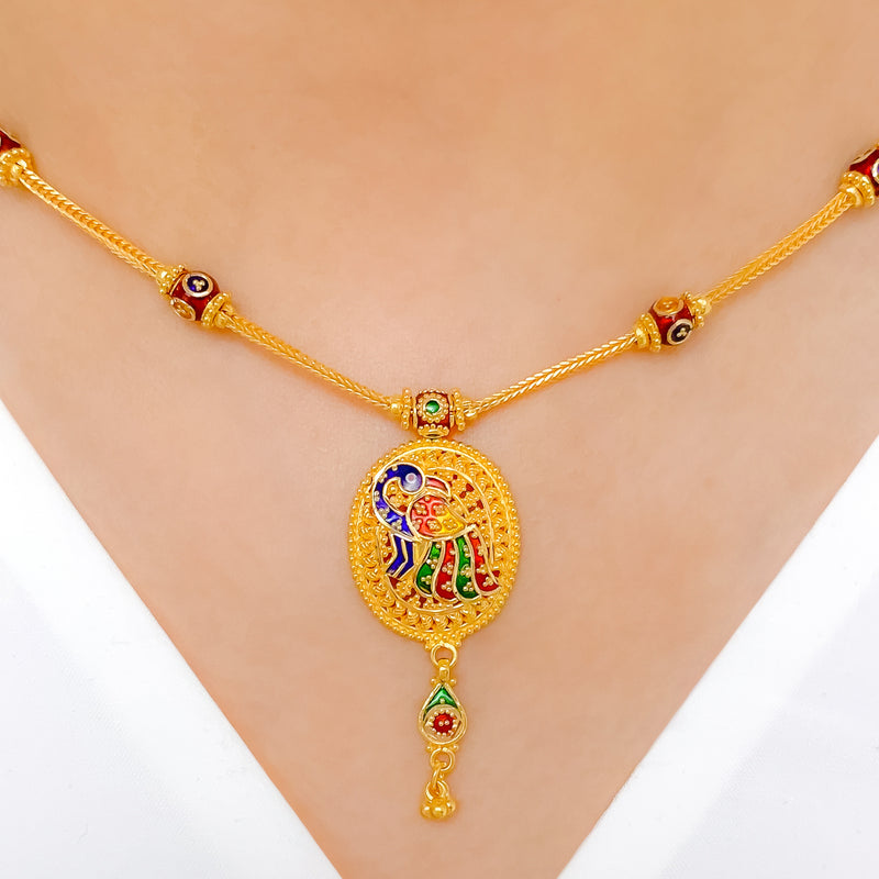 Traditional Peacock 22k Gold Necklace Set