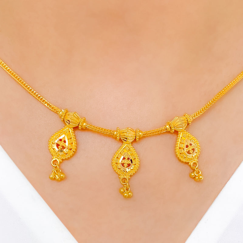 Petite Pear Drop 22k Gold Necklace Set