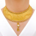 Royal Pearl Drop Choker 22k Gold Set