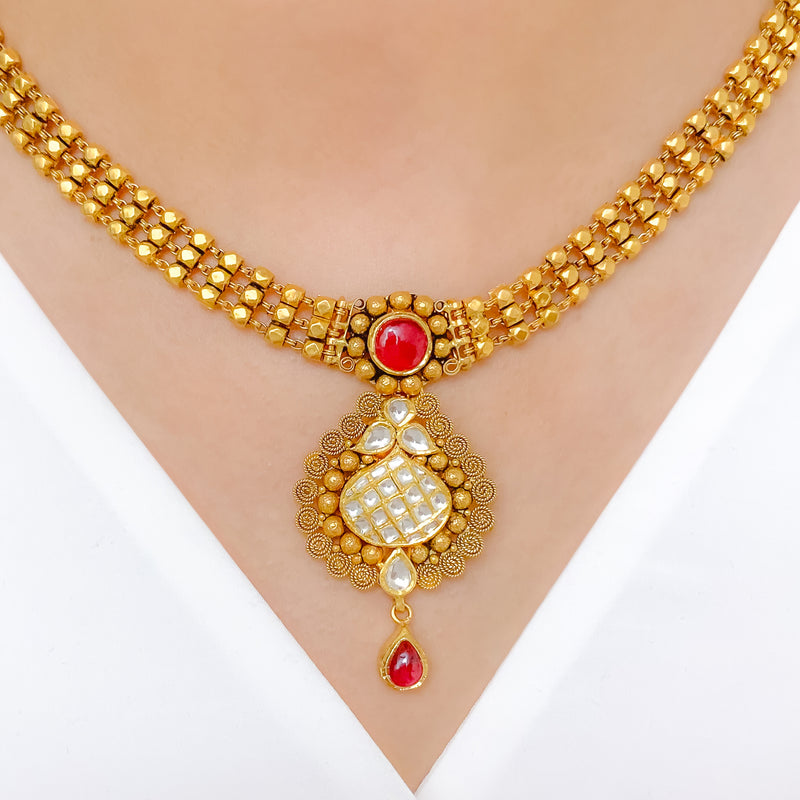 Unique Red Kundan 22k Gold Set