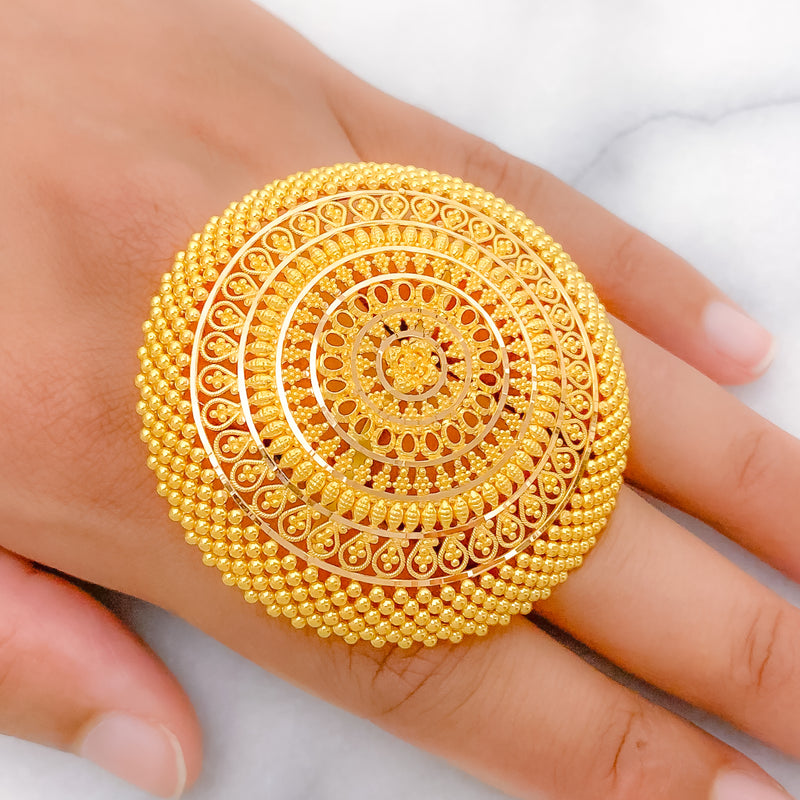 Opulent Beaded Statement 22k Gold Ring