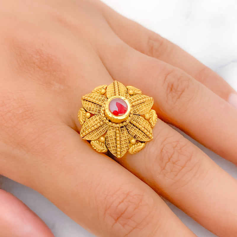 Upscale Red Leaf 22k Gold Ring