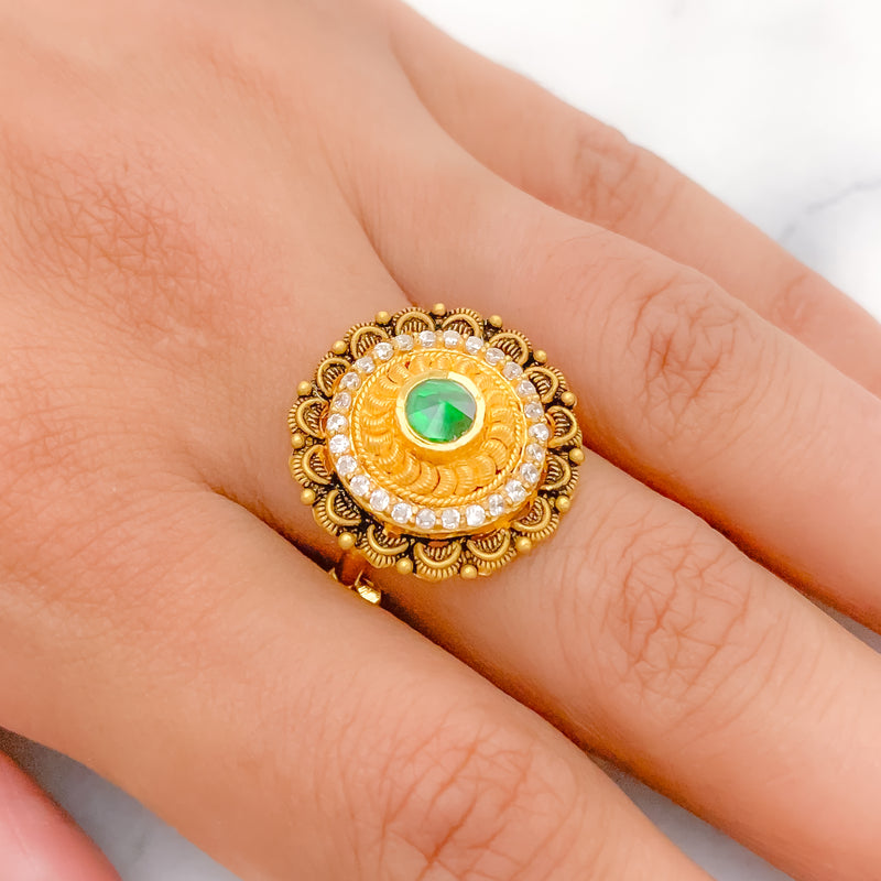 Festive Palatial Green 22k Gold Ring