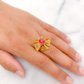 Elegant Red Adorned 22k Gold Ring