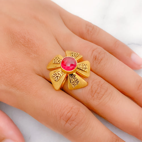 Elegant Red Adorned 22k Gold Ring