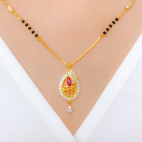 Dainty Pink CZ 22k Gold Mangalsutra