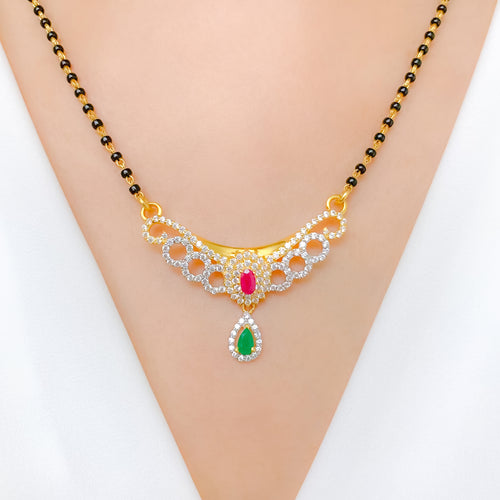 Regal Green & Red Mangalsutra 22k Gold Necklace Set