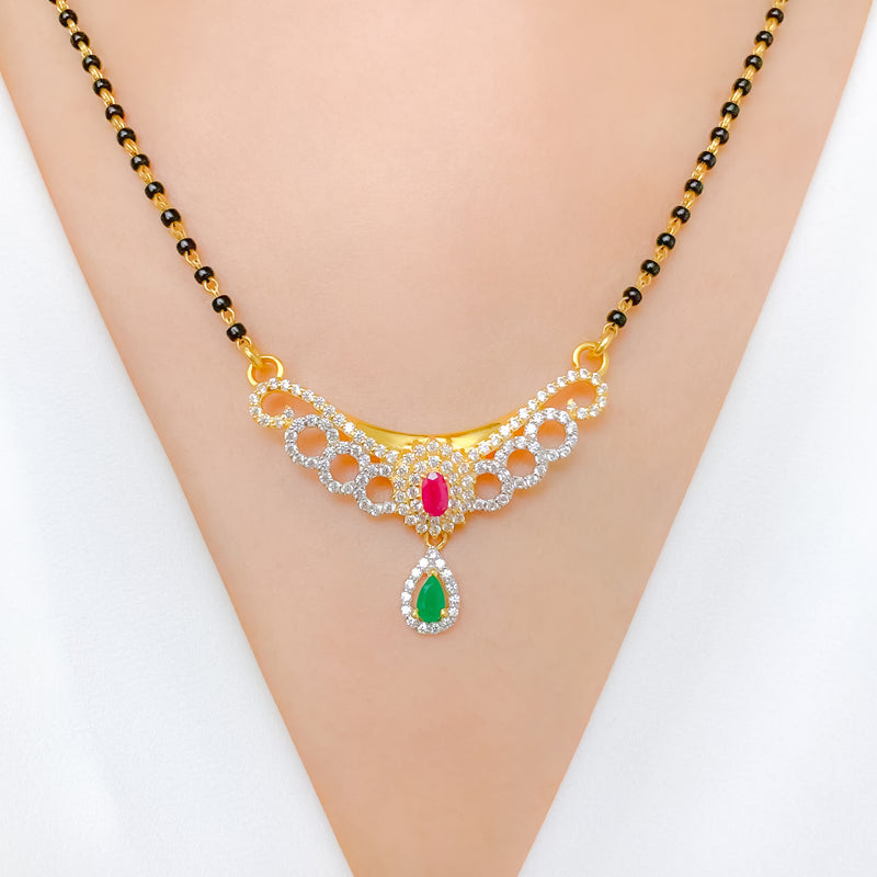 Regal Green & Red Mangalsutra 22k Gold Necklace Set