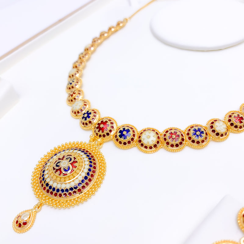 Floral Round Meenakari 22k Gold Set