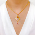 Dressy Diamond-Shaped 22k Gold Pendant Set