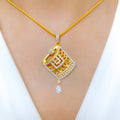 Exquisite Floral CZ 22k Gold Pendant Set