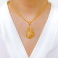 Sparkling Netted CZ 22k Gold Pendant Set