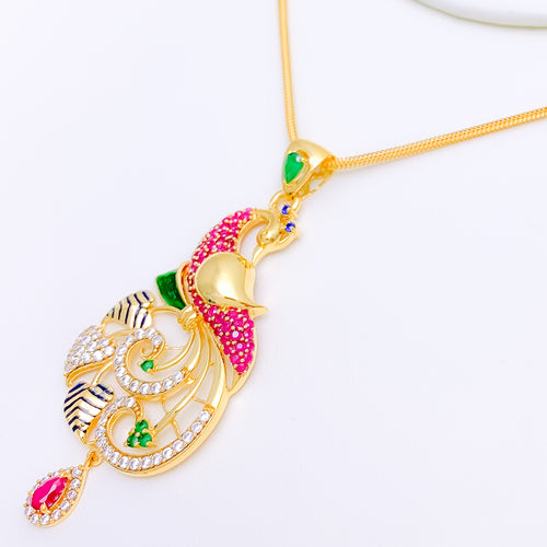 Unique Peacock Leaf 22k Gold Pendant Set