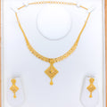 Lavish Diamond-Shaped Drop 22k Gold Necklace Set