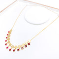 Clover Accented Red Charm Hanging 22k Gold Necklace