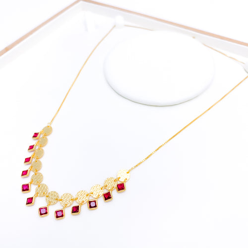 High Finish Deep Red Charm CZ 22k Gold Necklace