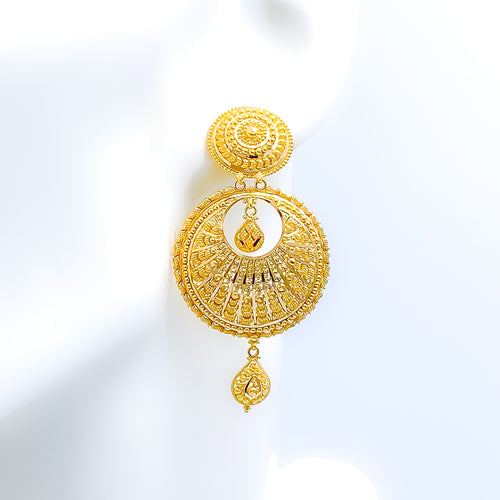 Medium Round Hanging 22k Gold Earrings