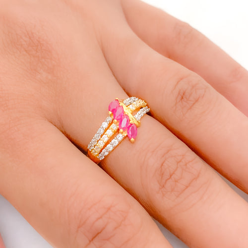Charming Red Accented CZ 22k Gold Ring