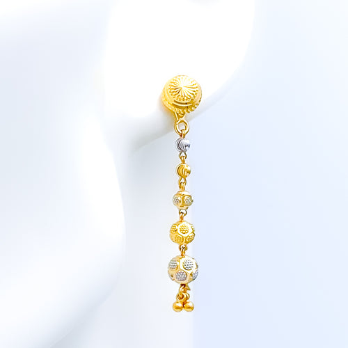 Long Graduated Bead 22k Gold Earrings