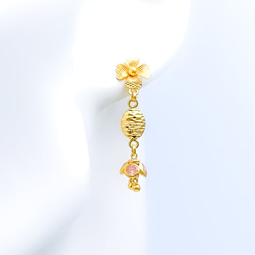 Modern Floral Hanging 22k Gold Earrings