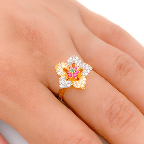 Plush Flower CZ 22k Gold Ring