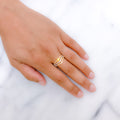 Glossy Three Line CZ 22k Gold Ring