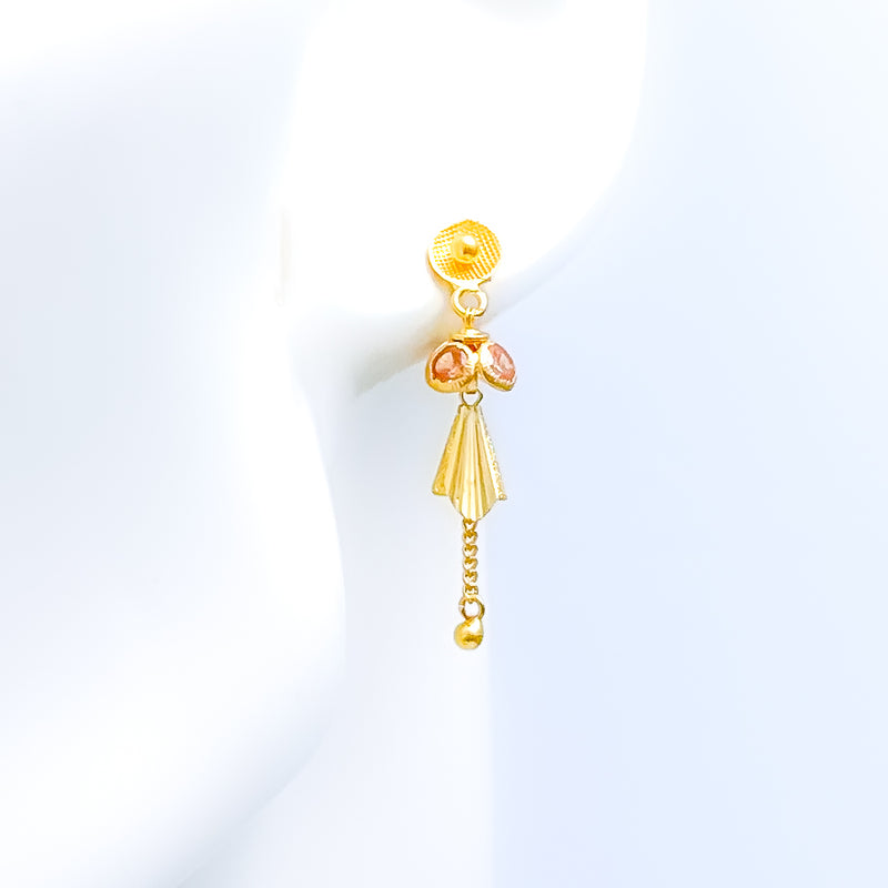 Unique Colored CZ Hanging 22k Gold Earrings