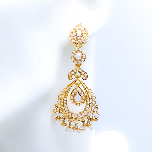 Hanging Pearl Drop 22k Gold Earrings