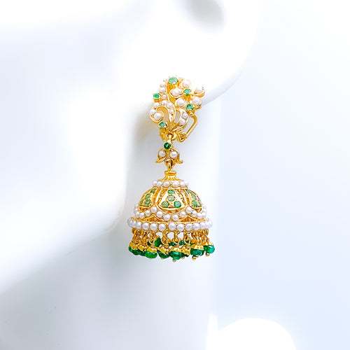 Festive Emerald 22k Gold Jhumki