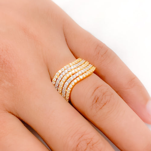 Attractive Wavy CZ 22k Gold Ring