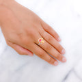 Adorable Red Accented 22k Gold CZ Ring