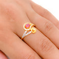 Adorable Red Accented 22k Gold CZ Ring