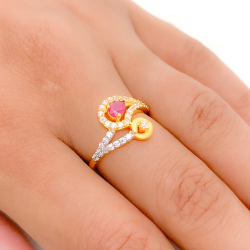 Adorable Red Accented 22k Gold CZ Ring