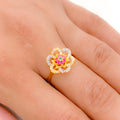 Modern Floral CZ 22k Gold Ring