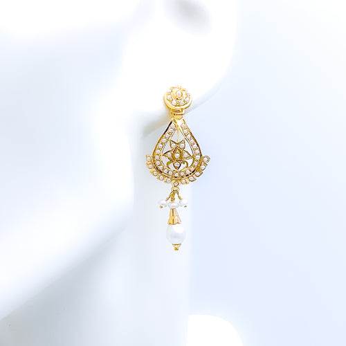 Dainty Pearl Drop 22k Gold Earrings