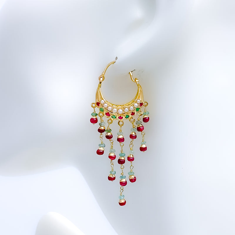 Ruby Emerald Chandelier 22k Gold Earrings