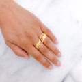 Unique Shining Two 22k Gold Finger CZ Ring