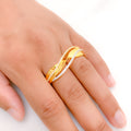 Unique Shining Two 22k Gold Finger CZ Ring