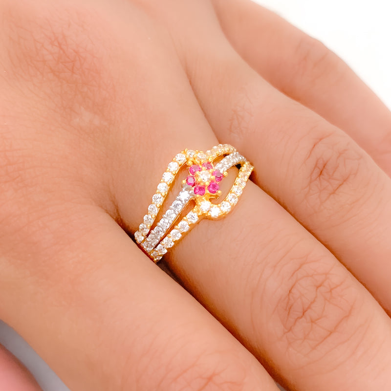 Two-Tone Floral CZ Ring