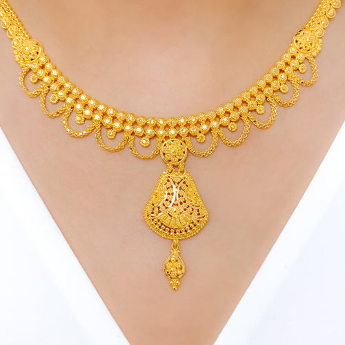 Exquisite Hanging 22k Gold Necklace Set