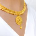 Regal Round Drop 22k Gold Necklace Set